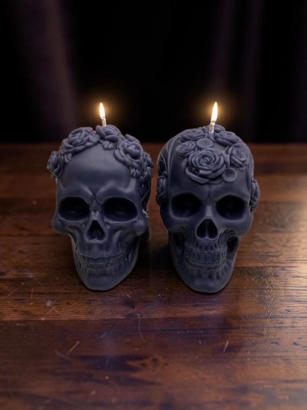 Black Floral Skull Candles – Decorative Home Accent